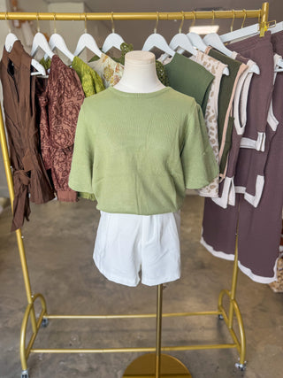 Sage Sweet & Simple Bubble Sleeve Knit Top