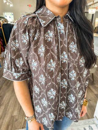 Coffee Mulberry Manor Short Sleeve Top
