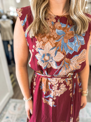 Burgundy Wild Iris Midi Dress