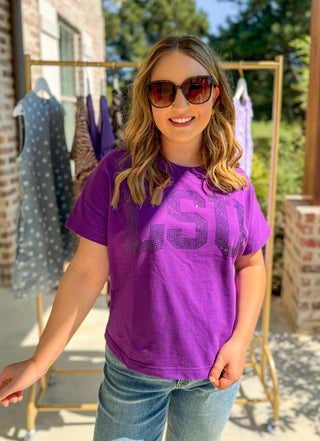 Purple LSU MVP Rhinestone Tee