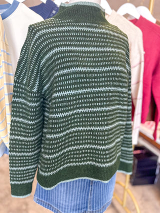 Forest Green Staple Stripe Mock Neck Sweater