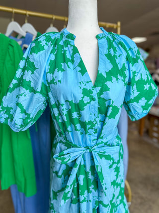 Blue & Green Riona Floral Wynette Tiered Midi Dress