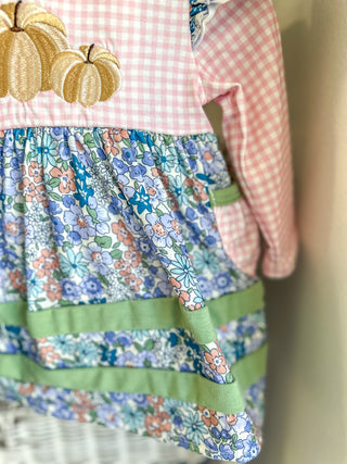 Blue Floral Pumpkin Embroidery Ruffle Bloomer Set