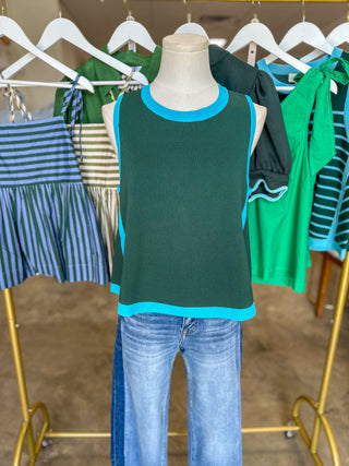 Hunter Green & Aqua Collins Colorblock Knit Tank