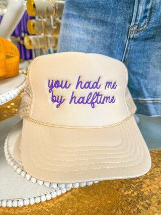 You Had Me By Halftime Tan & Purple Trucker Hat