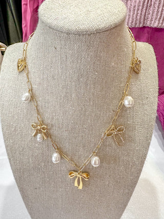 Maya Bows & Pearls Charm Necklace