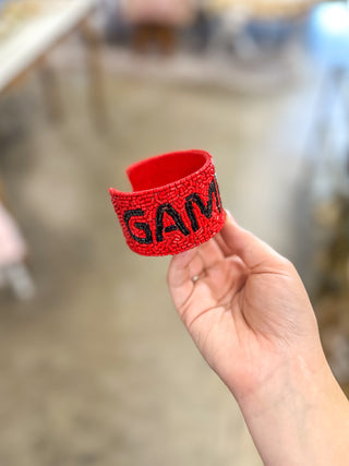 Red & Black Game Day Beaded Snap Bracelet