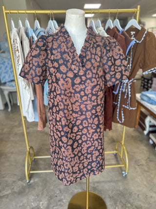 Brown & Navy Fall Favorite Velvet Jacquard Dress