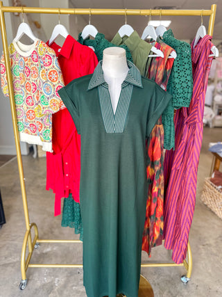 Hunter Green Stitched To Impress Collared Maxi Dress