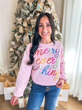 Soft Pink Merry Everything Colorful Sweatshirt