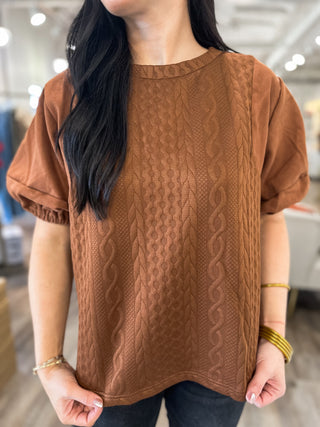 Camel Sweater Days Puff Sleeve Top