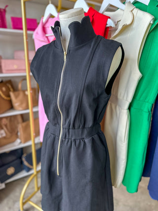 Black On the Move Scallop Zip Mini Dress