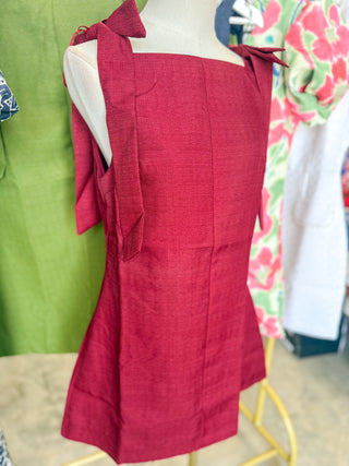 Burgundy Poised & Polished Straight Neckline Bow Ties Mini Dress