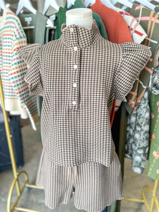 Black & Tan Charming Checkered Shorts Set