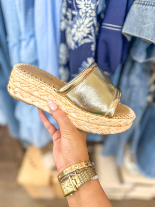Monte Gold Raffia Wedge Sandal