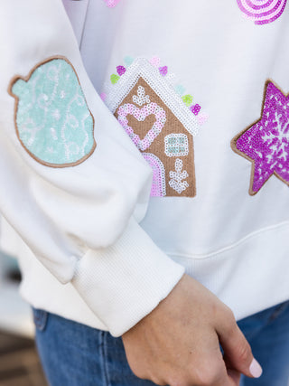 Pink Gingerbread House Family Tradition Sequin Sweatshirt