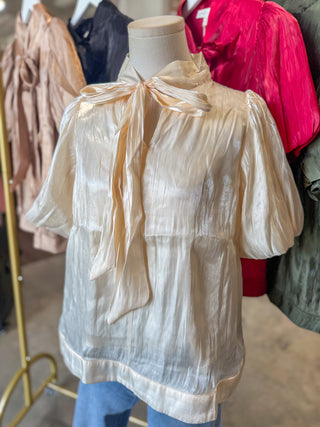 Cream Scarlett Satin Bow Top