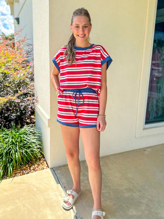 Americana Striped Lounge Short Set