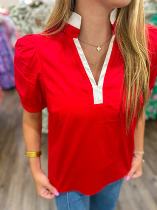 Red Tricia Short Sleeve Top