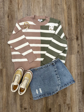 Italian Nights Striped Color Block Long Sleeve Sweater