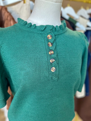 Sea Green Feminine Edge Puff Sleeve Sweater