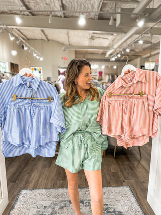 SET Blush Pink Brunch In 30A Striped Shorts & Top