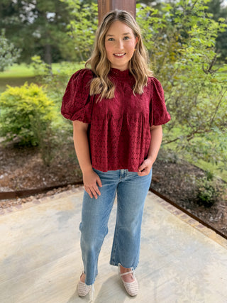 Burgundy Vintage Eyelet Top