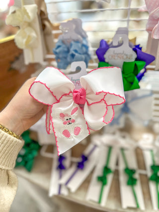 Pink Embroidered Bunny Bow