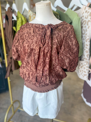 Brown Garden Romance Bow Detail Top