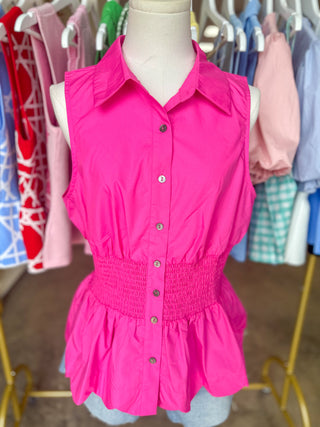 Hot Pink Sweet Scalloped Peplum Top