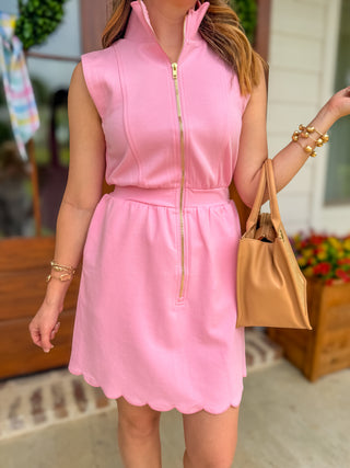 Pink On the Move Scallop Zip Mini Dress