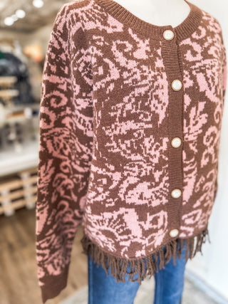 Strawberry Mocha Chateau Knit Fringe Cardigan