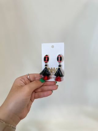 Red/Black Football Spirit Metallic Tassel Earrings