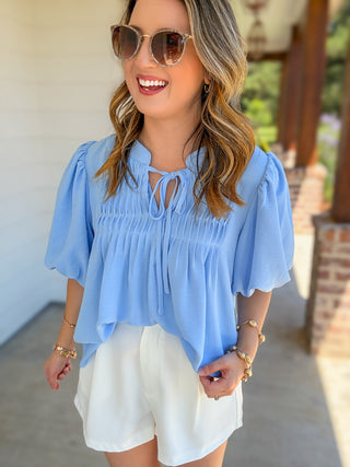 Light Blue Pintuck Detail Everyday Top