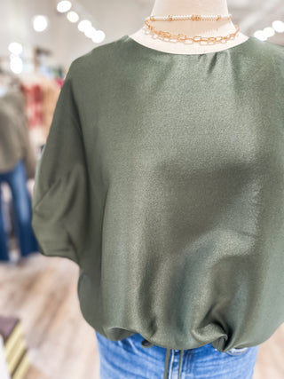 Olive Weekend Glow Drawstring Top