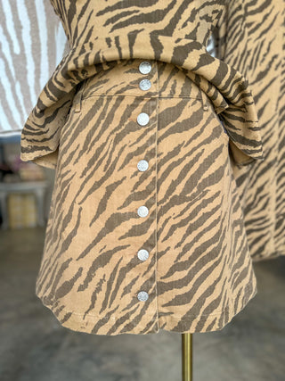 Brown Wild Side Button Down Skirt