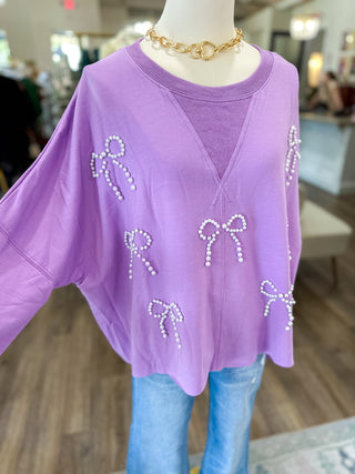 Purple Pretty In Pearls Long Sleeve Top