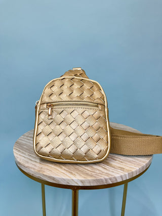 Gold Basket Weave Sling Crossbody