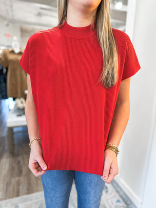 Kelly Green Mock Neck Short Sleeve Boxy Sweater