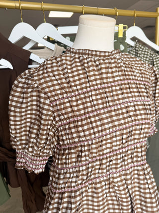 Brown Sweet on Gingham Smocked Top