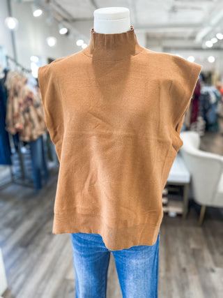 Camel Fall Forward Sleeveless Sweater