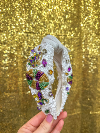 Mardi Party Krewe Headband White