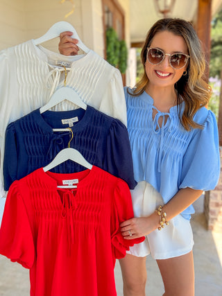 Navy Pintuck Detail Everyday Top