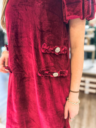 Garnet Velvet Winter Wonderful Braided Accents Dress