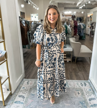 The Blue Petal Pressed Midi Dress