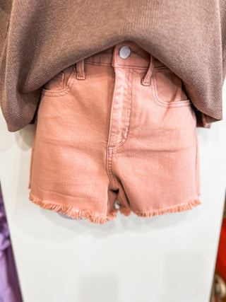 Beautifully Made Mauve High Rise Frayed Shorts