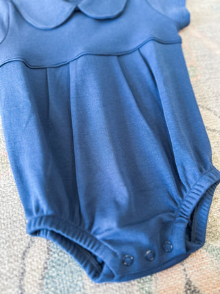 Navy Pleated Short Sleeve Bubble