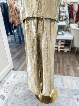 Gold Textured Holiday Spirit Pants Set