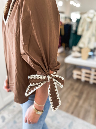 Brown Sweet Stitch Poplin Blouse