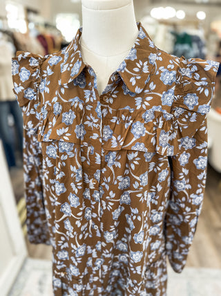 Mocha Blossom Mini Dress